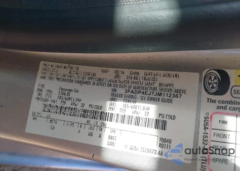 2018 Ford Fiesta Se z USA, uszkodzony, nr VIN 3FADP4EJ7JM112367